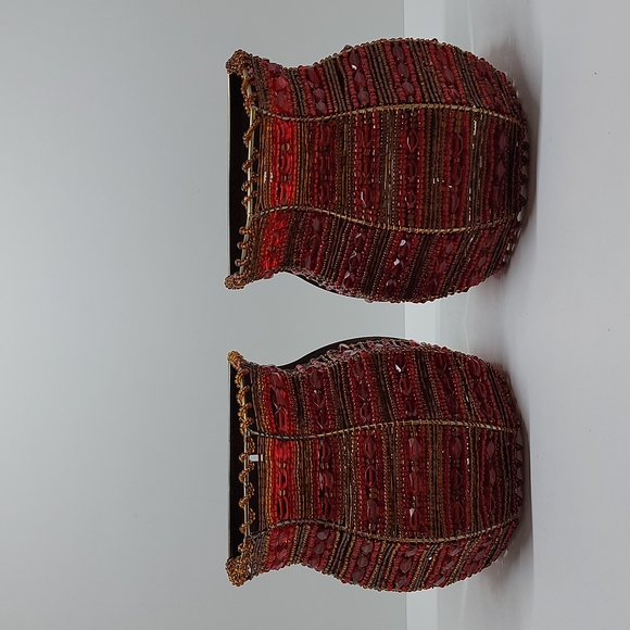 Partylite Pair of Moroccan Red & Gold Beaded Tealight Sconces - Picture 1 of 14